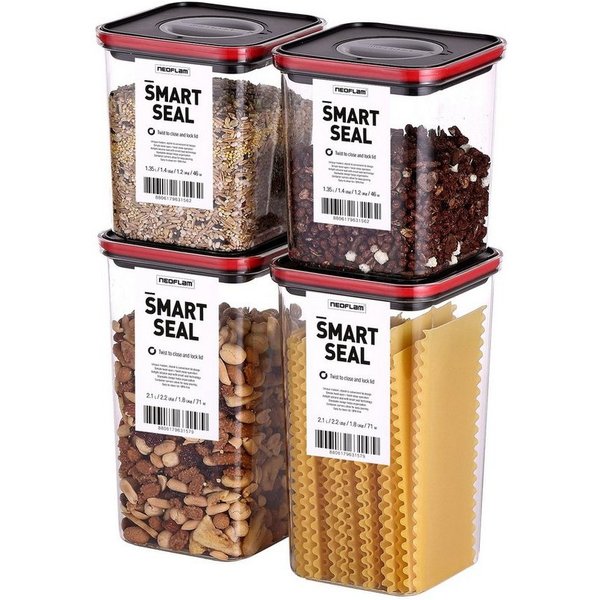 NEOFLAM® Vorratsdose Smart Seal Vorratsbehälter Set 4tlg. - Gr. 2x M, 2x L - Rot, Kunststoff (AS & PP), Silikon, (4-tlg)