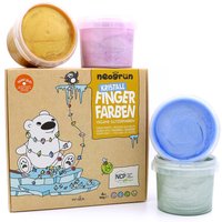 neogrün Fingerfarben "Mika", vegane Bio-Malfarben, gold/blau/grün/rosa, 4 x 120 g