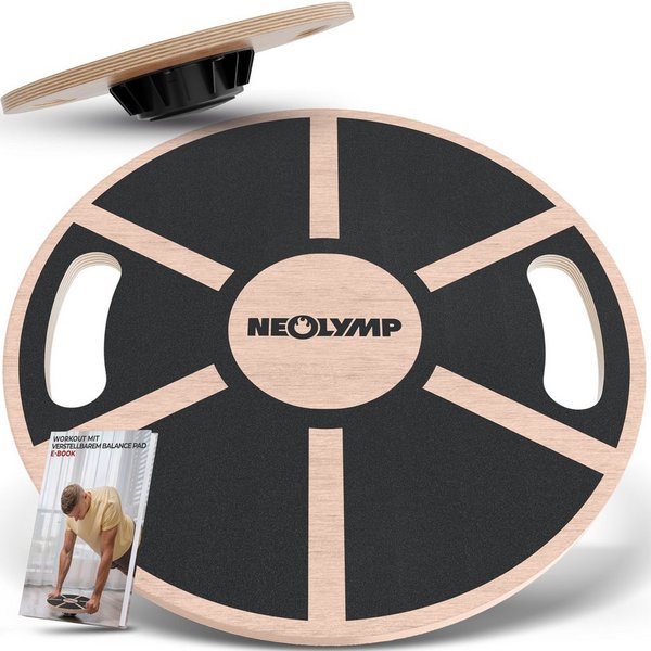 NEOLYMP Balanceboard Balance Board Holz mit Griffen - Rutschfestes Gleichgewichtsboard, 360° Rutschfestes Balance Board aus Echtholz mit Integrierten Griffen