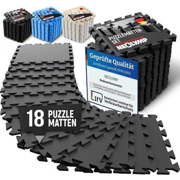 NEOLYMP Bodenmatte Robuste Bodenschutzmatte - Fitness - Schutzmatte Boden - Fitnessmatte (18 Puzzlestücke inkl. Randteile, 18 Schutzmatten Boden inklusive Rands