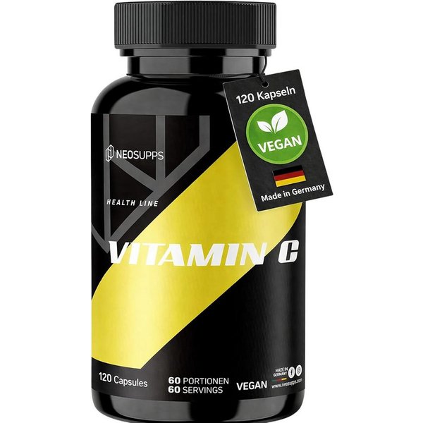 Neosupps Vitamin C hochdosiert,120 Kapseln, Vegan, 1000 mg pro Tagesdosis Kapseln, Antioxidans, Zellschutz, unterstützt Eisenaufnahme & Kollagenbildung