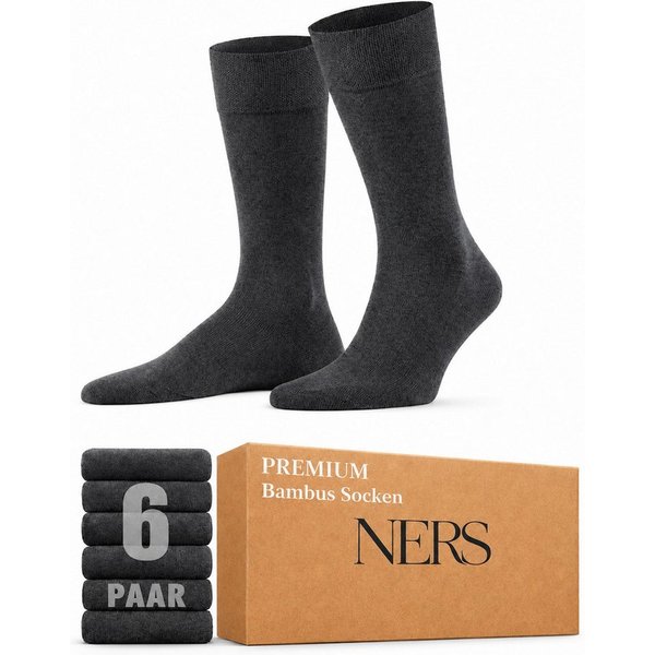 NERS Basicsocken aus Bambus Damen & Herren, ohne Naht im Zehenbereich, Komfortbund (Spar-Set, 6-Paar, verstärkte Verse) Premium Bambussocken Atmungsaktiv & Weic
