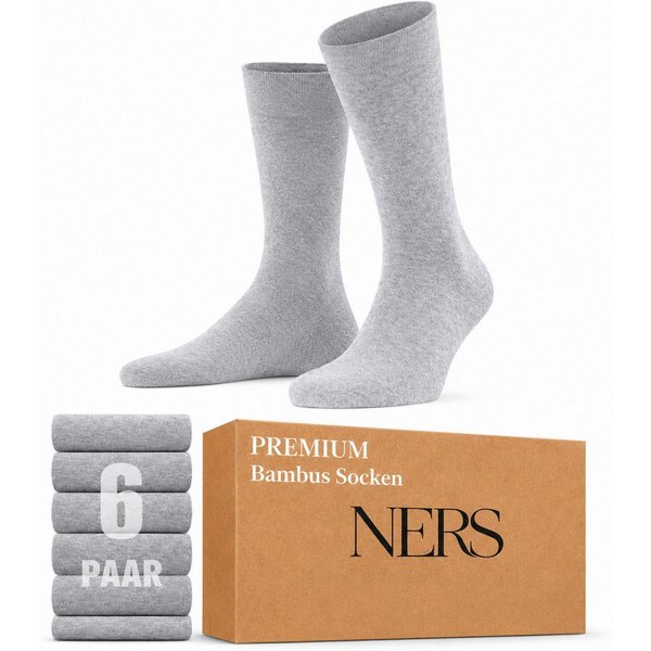 NERS Basicsocken aus Bambus Damen & Herren, ohne Naht im Zehenbereich, Komfortbund (Spar-Set, 6-Paar, verstärkte Verse) Premium Bambussocken Atmungsaktiv & Weic
