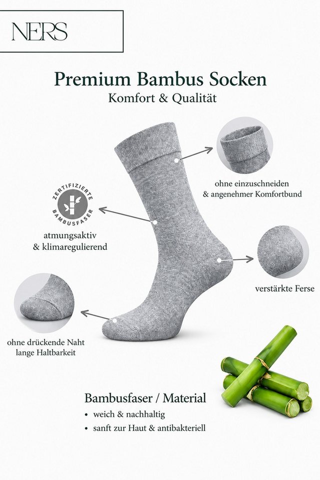 NERS Basicsocken aus Bambus Damen & Herren, ohne Naht im Zehenbereich, Komfortbund (Spar-Set, 6-Paar, verstärkte Verse) Premium Bambussocken Atmungsaktiv & Weic – Bild 2 von 5