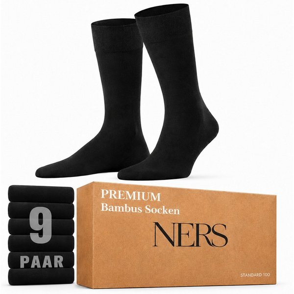 NERS Basicsocken aus Bambus Damen & Herren, ohne Naht im Zehenbereich, Komfortbund (Spar-Set, 9-Paar, verstärkte Verse) Premium Bambussocken Atmungsaktiv & Weic