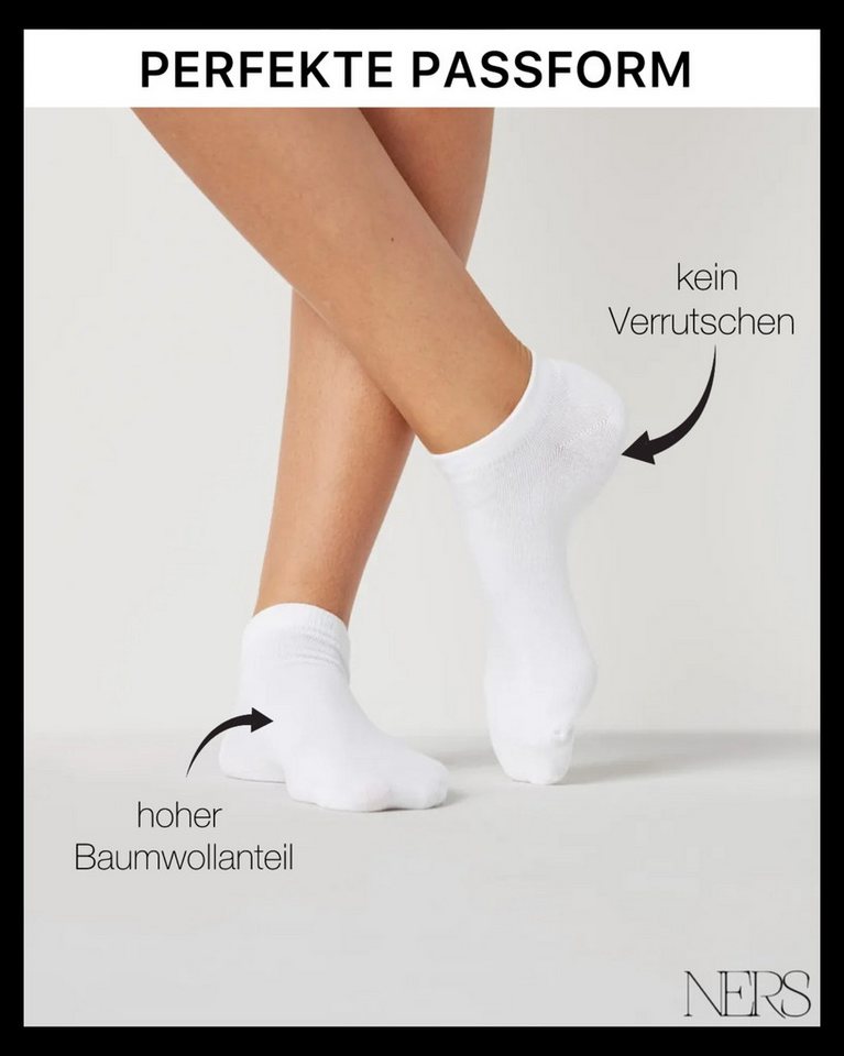 NERS Sneakersocken aus Baumwolle, für Damen & Herren, ohne Naht im Zehenbereich (Spar-Set, 20-Paar) Kein Verrutschen, mit Komfortbund, atmungsaktiv, für Alltag  – Bild 3 von 5