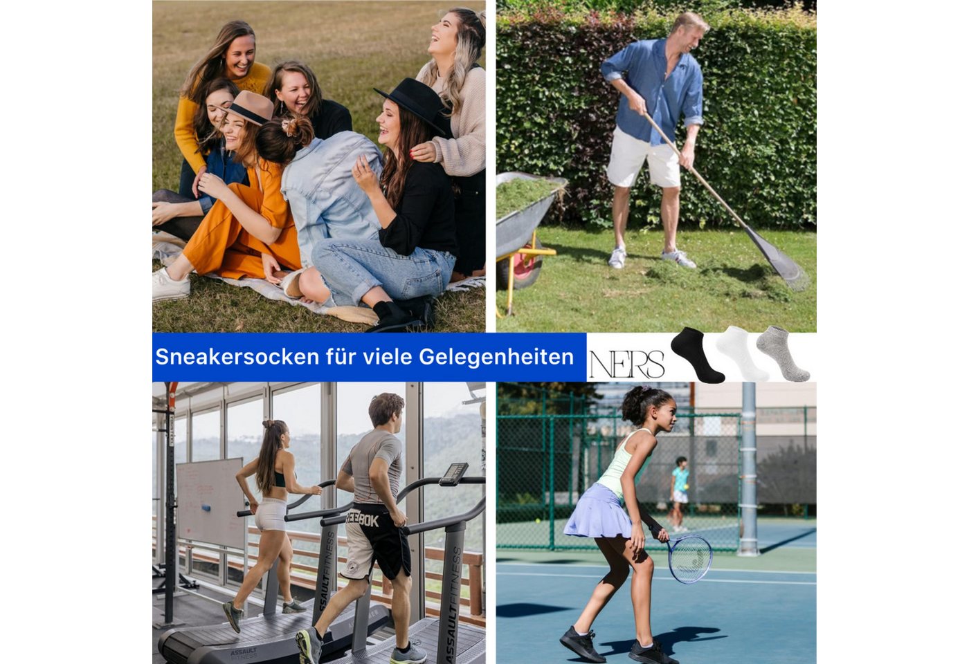 NERS Sneakersocken aus Baumwolle, für Damen & Herren, ohne Naht im Zehenbereich (Spar-Set, 10-Paar) Kein Verrutschen, mit Komfortbund, atmungsaktiv, für Alltag  – Bild 3 von 5
