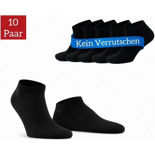 NERS Sneakersocken aus Baumwolle, für Damen & Herren, ohne Naht im Zehenbereich (Spar-Set, 10-Paar) Kein Verrutschen, mit Komfortbund, atmungsaktiv, für Alltag 