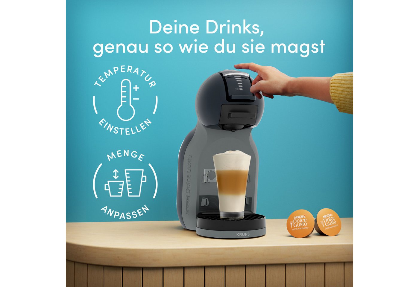 NESCAFÉ® Dolce Gusto® Kapsel-/Kaffeepadmaschine Mini Me 2 KP143B, kleine Größe, großer Geschmack, über 45 heiße und kalte Getränke – Bild 3 von 5