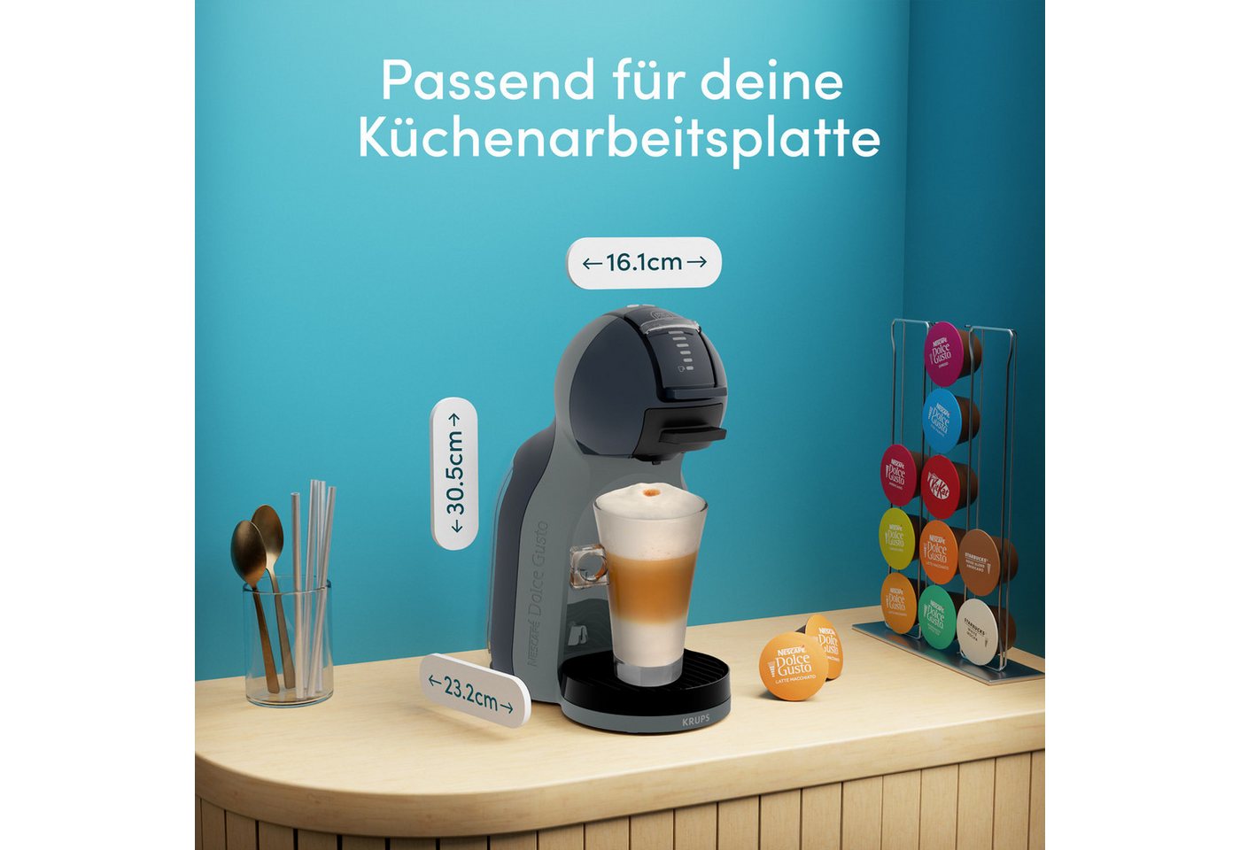 NESCAFÉ® Dolce Gusto® Kapsel-/Kaffeepadmaschine Mini Me 2 KP143B, kleine Größe, großer Geschmack, über 45 heiße und kalte Getränke – Bild 5 von 5