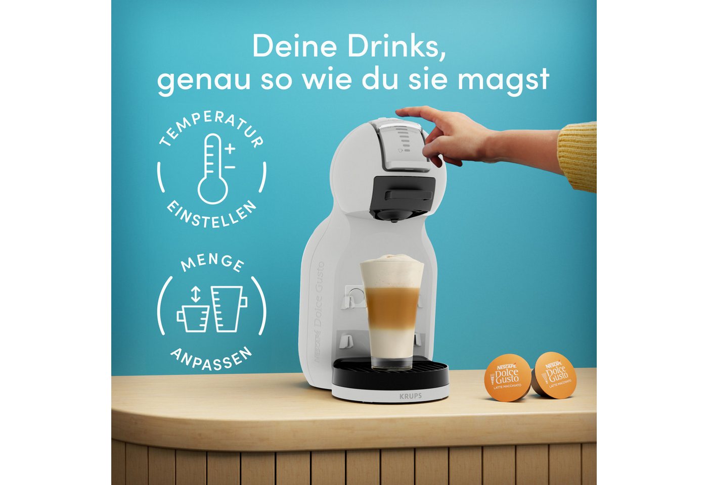 NESCAFÉ® Dolce Gusto® Kapsel-/Kaffeepadmaschine Mini Me 2 KP143G, kleine Größe, großer Geschmack, über 45 heiße und kalte Getränke – Bild 4 von 5