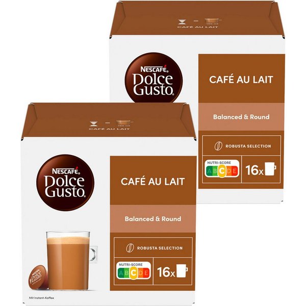 NESCAFE Kaffee, Nescafe Dolce Gusto Cafe Au Lait 2x16 Pods Kaffeegenuss 2er Pack