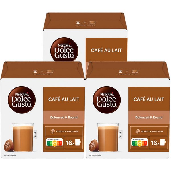 NESCAFE Kaffee, Nescafe Dolce Gusto Cafe Au Lait 3x16 Pods Kaffeegenuss 3er Pack