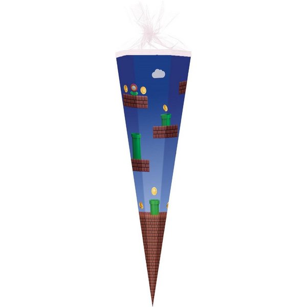 Nestler Schultüte PIXELWORLD mit Münzen, Röhren und Blöcken passend zu Super Mario, Zuckertüte 85cm (zum Schulanfang / Einschulung)