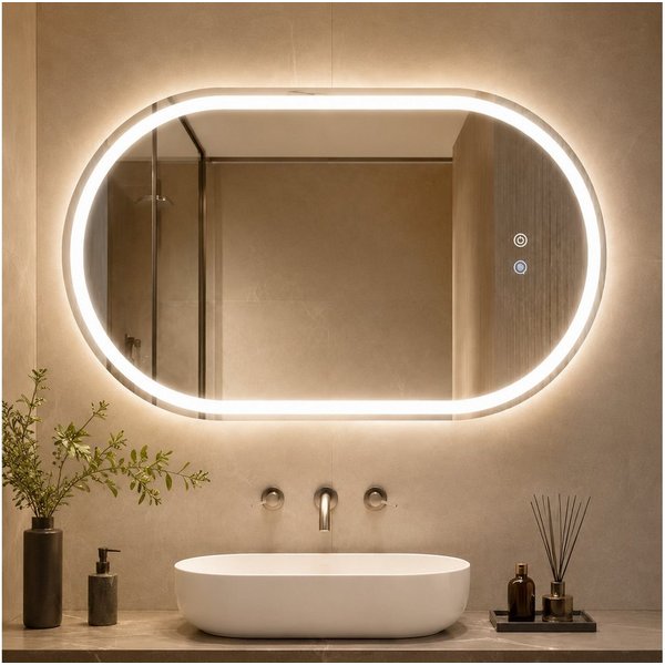Nettlife Badspiegel LED Beleuchtung Touch Schalter Badezimmerspiegel 80CM Wandspiegel, 3000K bis 6500K Spiegel mit Entfogger Oval Memory Funktion