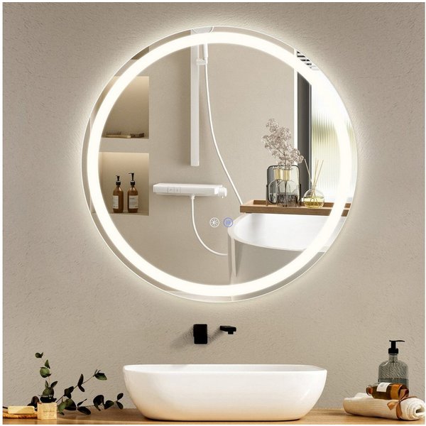 Nettlife Badspiegel Rund Touch Schalter und Entfogger Wandspiegel Beleuchtet 50/60/70/80cm, Entfogger Funktion Dimmbar Memories Funktion Ideal für Badezimmer
