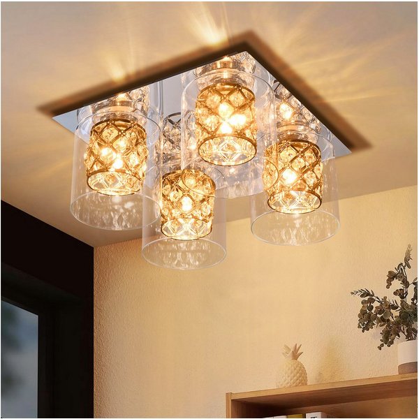 Nettlife Deckenleuchte Kristall Schwarz Deckenlampe Schlafzimmer E27/G9 Modern Wohnzimmer, LED wechselbar, Esszimmer Küchenlampe für Küche Büro