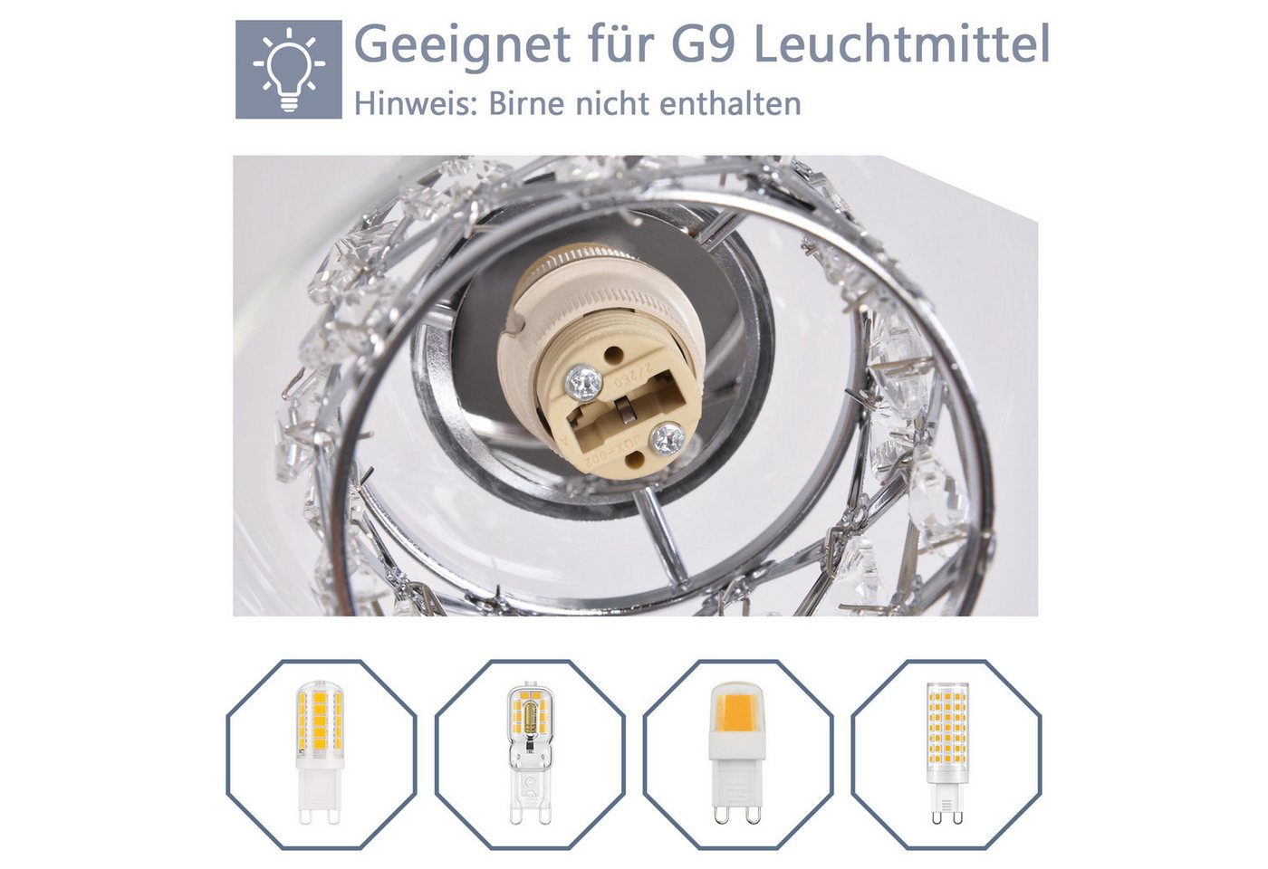 Nettlife Deckenleuchte Kristall Schwarz Deckenlampe Schlafzimmer E27/G9 Modern Wohnzimmer, LED wechselbar, Esszimmer Küchenlampe für Küche Büro – Bild 3 von 5