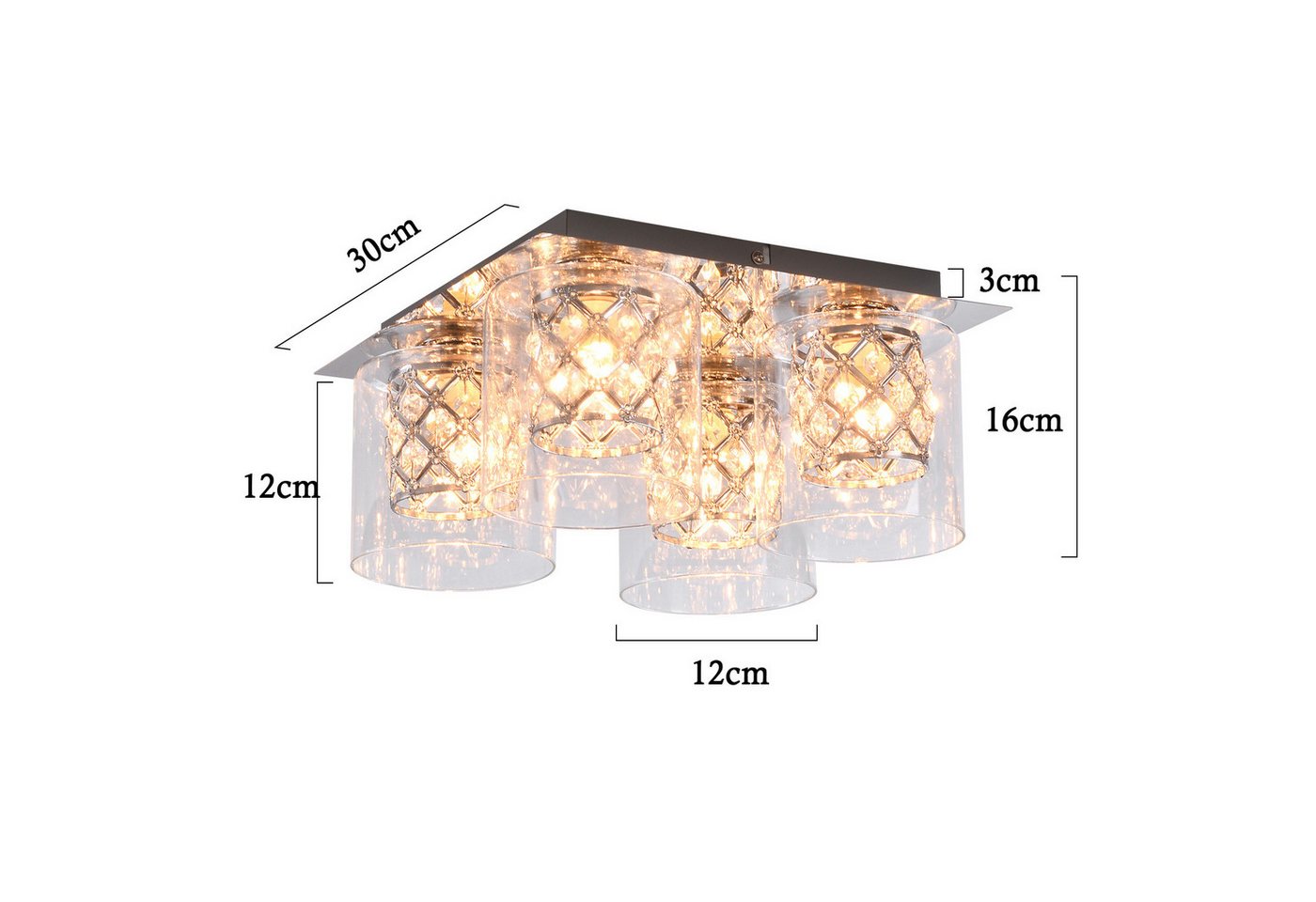 Nettlife Deckenleuchte Kristall Schwarz Deckenlampe Schlafzimmer E27/G9 Modern Wohnzimmer, LED wechselbar, Esszimmer Küchenlampe für Küche Büro – Bild 4 von 5