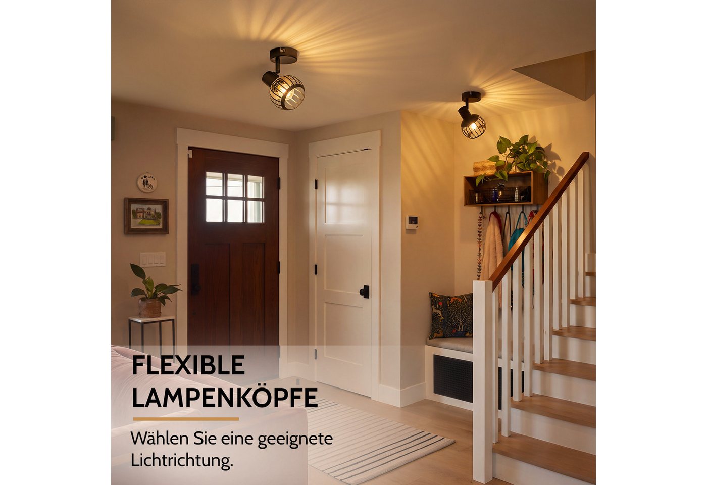 Nettlife Deckenstrahler 1/2/3flammig Schwarz Retro E14 Wandlampe Industrie Deckenspot, ohne Leuchtmittel, Käfiglampe aus Metall Wandspot für Schlafzimmer Flur – Bild 5 von 5
