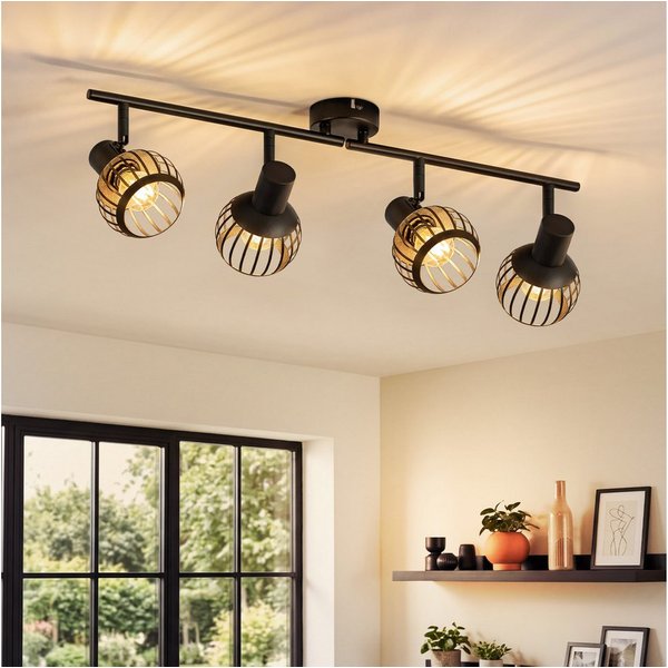 Nettlife Deckenstrahler 1/2/3flammig Schwarz Retro E14 Wandlampe Industrie Deckenspot, ohne Leuchtmittel, Käfiglampe aus Metall Wandspot für Schlafzimmer Flur