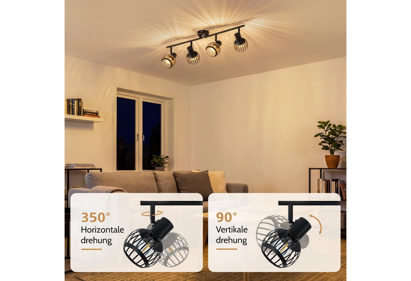Nettlife Deckenstrahler 1/2/3flammig Schwarz Retro E14 Wandlampe Industrie Deckenspot, ohne Leuchtmittel, Käfiglampe aus Metall Wandspot für Schlafzimmer Flur – Bild 2 von 5