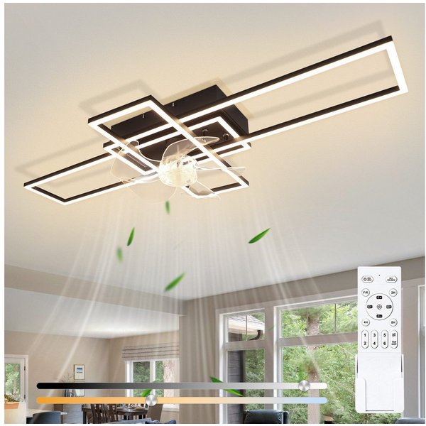 Nettlife Deckenventilator Beleuchtung dimmbar 6-Stufen Fernbedienung leiser Schwarz Modern, für Wohnzimmer Esszimmer Schlafzimmer Timer Nachtautomatik