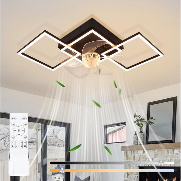 Nettlife Deckenventilator Beleuchtung dimmbar 6-Stufen Fernbedienung leiser Schwarz Modern, für Wohnzimmer Esszimmer Schlafzimmer Timer Nachtautomatik