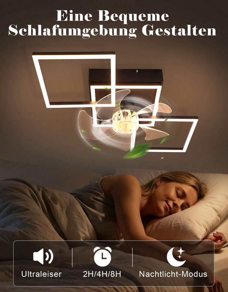 Nettlife Deckenventilator Beleuchtung dimmbar 6-Stufen Fernbedienung leiser Schwarz Modern, für Wohnzimmer Esszimmer Schlafzimmer Timer Nachtautomatik – Bild 4 von 5