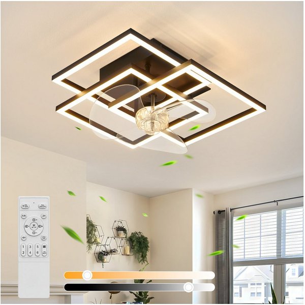 Nettlife Deckenventilator Beleuchtung dimmbar 6-Stufen Fernbedienung leiser Schwarz Modern, für Wohnzimmer Esszimmer Schlafzimmer Timer Nachtautomatik