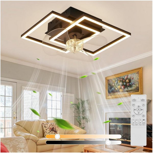 Nettlife Deckenventilator Beleuchtung dimmbar 6-Stufen Fernbedienung leiser Schwarz Modern, für Wohnzimmer Esszimmer Schlafzimmer Timer Nachtautomatik