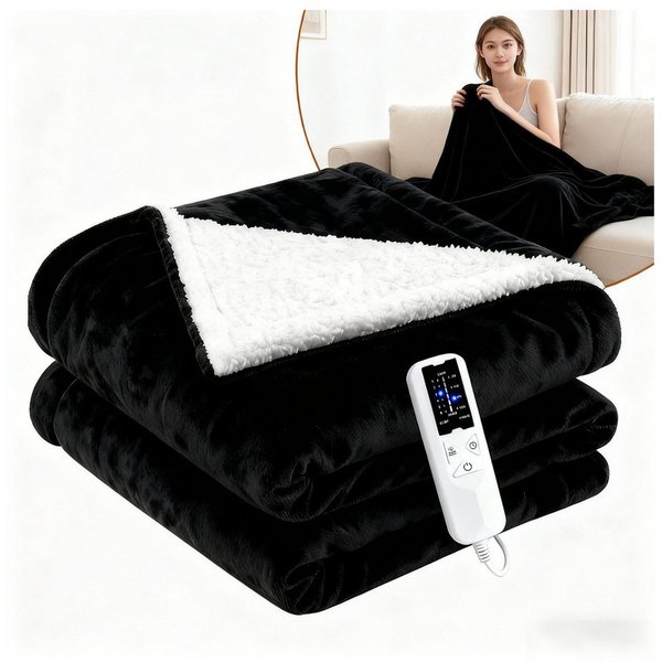 Nettlife Heizdecke Elektrisch Schwarz/Grau Überhitzungsschutz Waschbar Wärmedecke, für das Bett das Sofa und beim Camping( 200x180 cm/180x130cm) , 6-Stufen Heiz