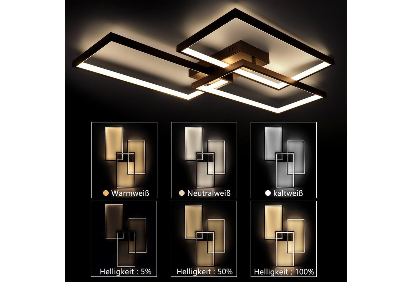 Nettlife LED Deckenleuchte Deckenlampe 80CM Dimmbar mit Fernbedienung 48W, Dimmbar, LED fest integriert, Farbwechsler, Schlafzimmer Kinderzimmer Küche – Bild 4 von 5