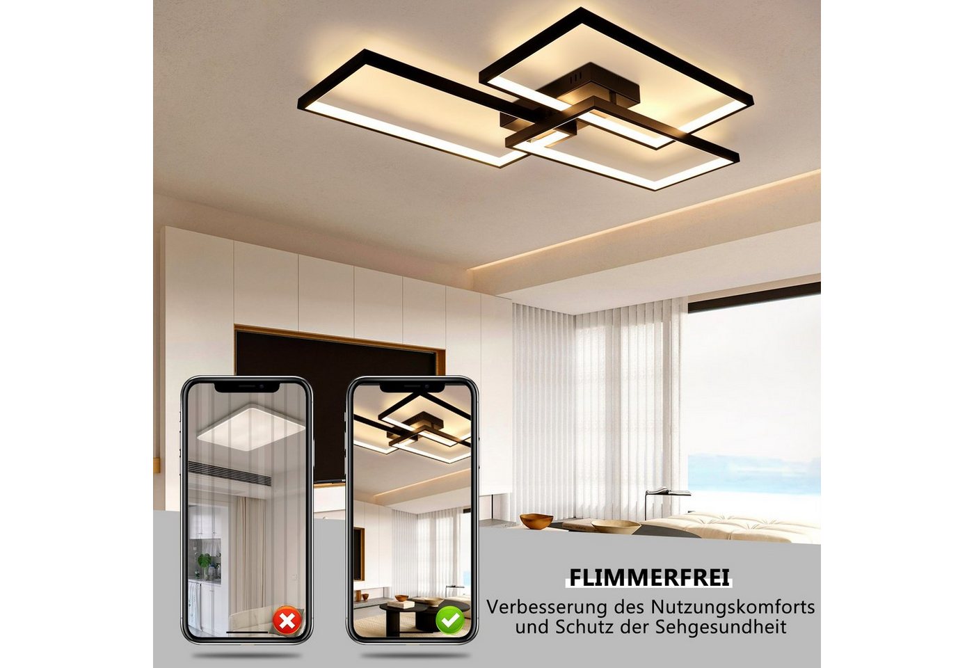 Nettlife LED Deckenleuchte Deckenlampe 80CM Dimmbar mit Fernbedienung 48W, Dimmbar, LED fest integriert, Farbwechsler, Schlafzimmer Kinderzimmer Küche – Bild 5 von 5