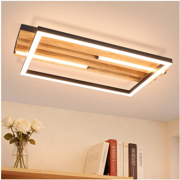Nettlife LED Deckenleuchte Dimmbar Holz 2/3/4 Ringe Modern Deckenlampe Wohnzimmer, LED fest integriert, 24W 38*20.9*6.8CM für Schlafzimmer Büro Küche