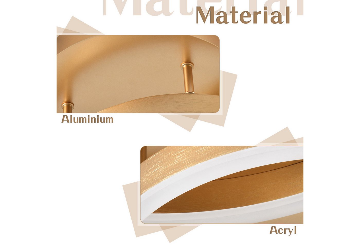 Nettlife LED Deckenleuchte Dimmbar Wohnzimmer Gold 2 Ring 46W 59CM Modern, Dimmbar mit Fernbedienung, LED fest integriert, Geeignet für Wohnzimmer, Schlafzimmer – Bild 5 von 5
