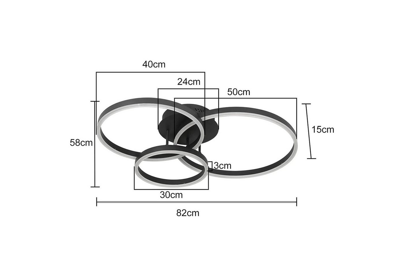 Nettlife LED Deckenleuchte Dimmbar Wohnzimmer Gold 2 Ring 46W 59CM Modern, Dimmbar mit Fernbedienung, LED fest integriert, Geeignet für Wohnzimmer, Schlafzimmer – Bild 3 von 5