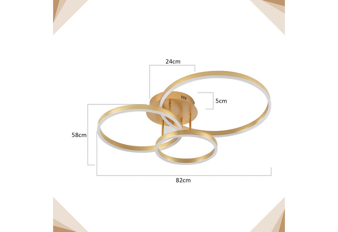 Nettlife LED Deckenleuchte Dimmbar Wohnzimmer Gold 2 Ring 46W 59CM Modern, Dimmbar mit Fernbedienung, LED fest integriert, Geeignet für Wohnzimmer, Schlafzimmer – Bild 4 von 5