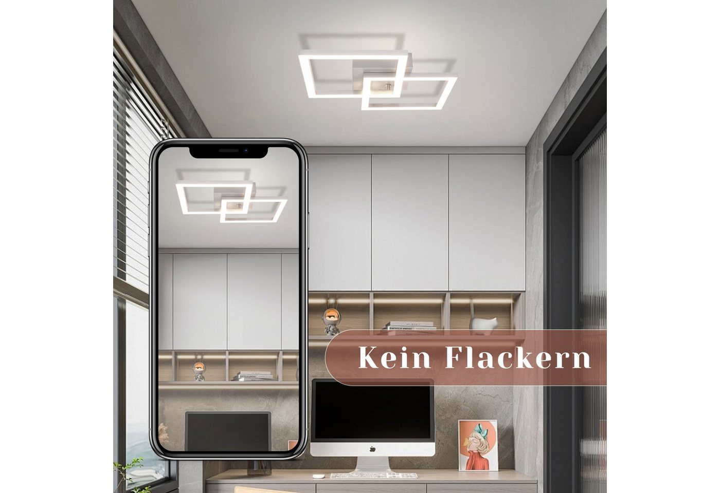 Nettlife LED Deckenleuchte Eckig Silber Modern Schlafzimmer 24W Metall 3000K Warmweiß Flur, LED fest integriert, Deckebeleuchtung für Schlafzimmer Wohnzimmer Es – Bild 4 von 5