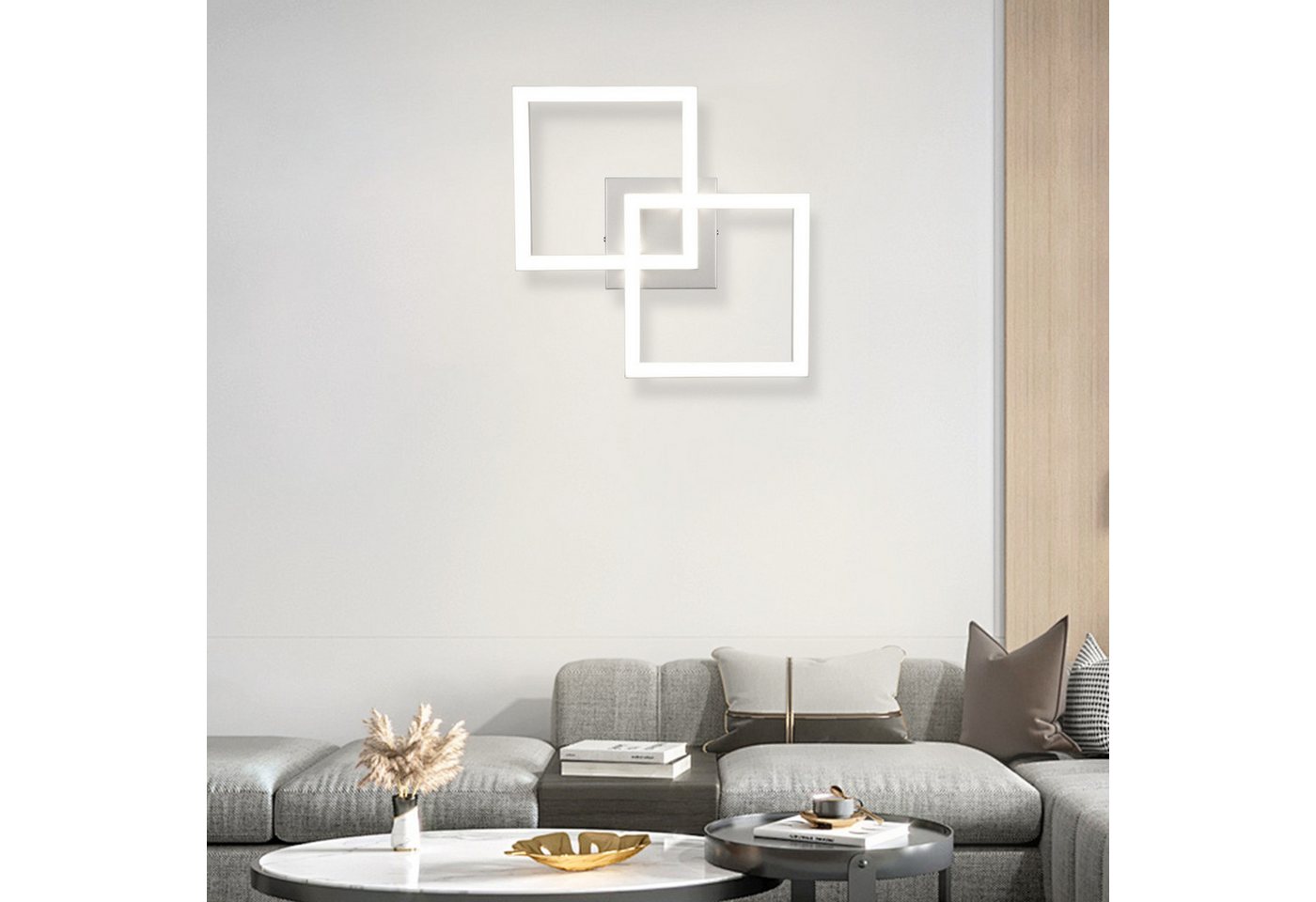 Nettlife LED Deckenleuchte Eckig Silber Modern Schlafzimmer 24W Metall 3000K Warmweiß Flur, LED fest integriert, Deckebeleuchtung für Schlafzimmer Wohnzimmer Es – Bild 5 von 5