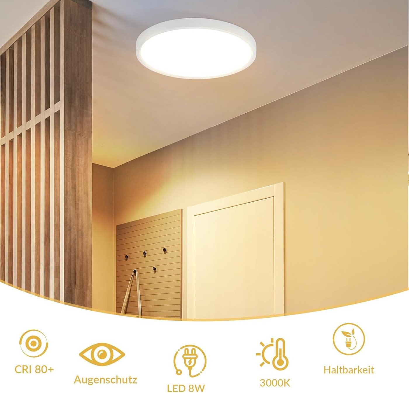 Nettlife LED Deckenleuchte Flach Schwarz 18cm 15W Küchenlampe Rund, LED fest integriert, 3000K Flurlampe für Schlafzimmer Flur – Bild 3 von 5