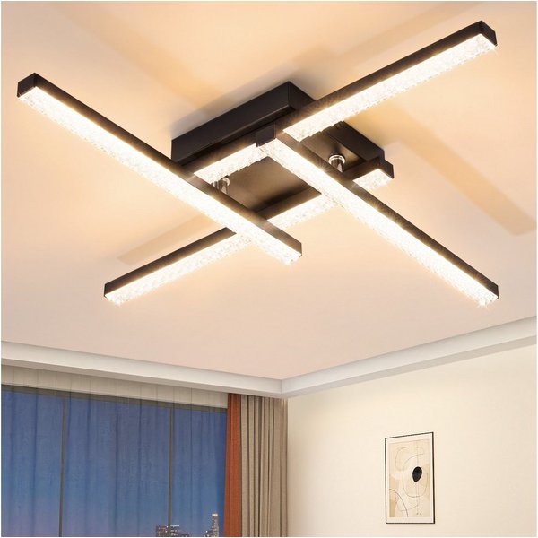 Nettlife LED Deckenleuchte Flur Wohnzimmer Schwarz modern Kristall Deckenlampe 12/24W, LED fest integriert, Warmweiß, Kristalle 24W 45.5*45.5*7.3cm für Wohnzimm