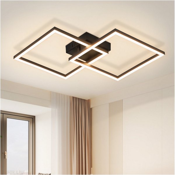 Nettlife LED Deckenleuchte Flur Wohnzimmer Schwarz modern Kristall Deckenlampe 12/24W, LED fest integriert, Warmweiß, ohne Kristalle 24W 39.5*39.5*6.7cm für Woh