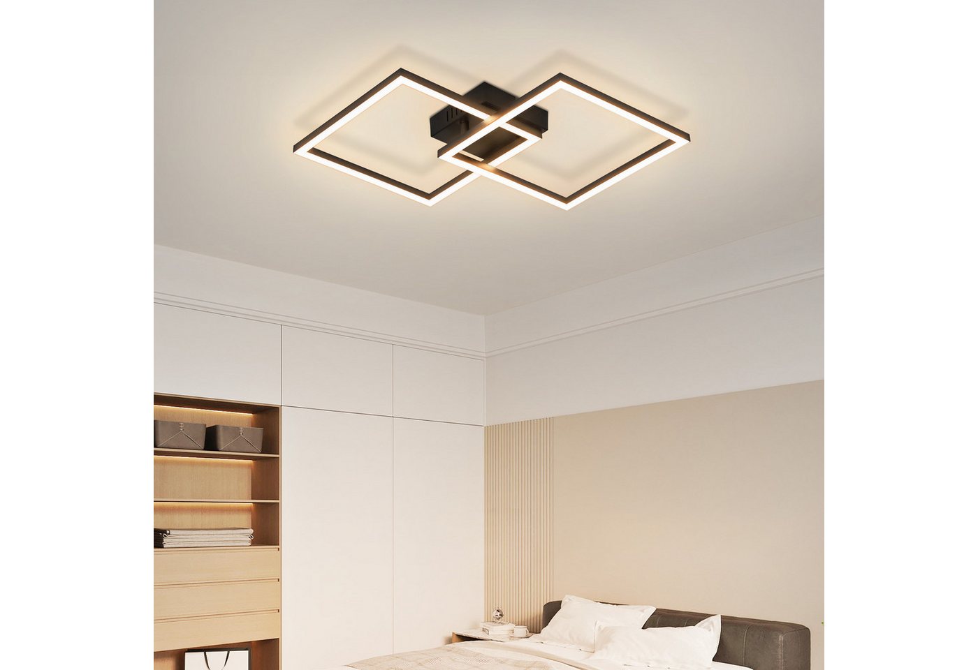 Nettlife LED Deckenleuchte Flur Wohnzimmer Schwarz modern Kristall Deckenlampe 12/24W, LED fest integriert, Warmweiß, ohne Kristalle 24W 39.5*39.5*6.7cm für Woh – Bild 2 von 5