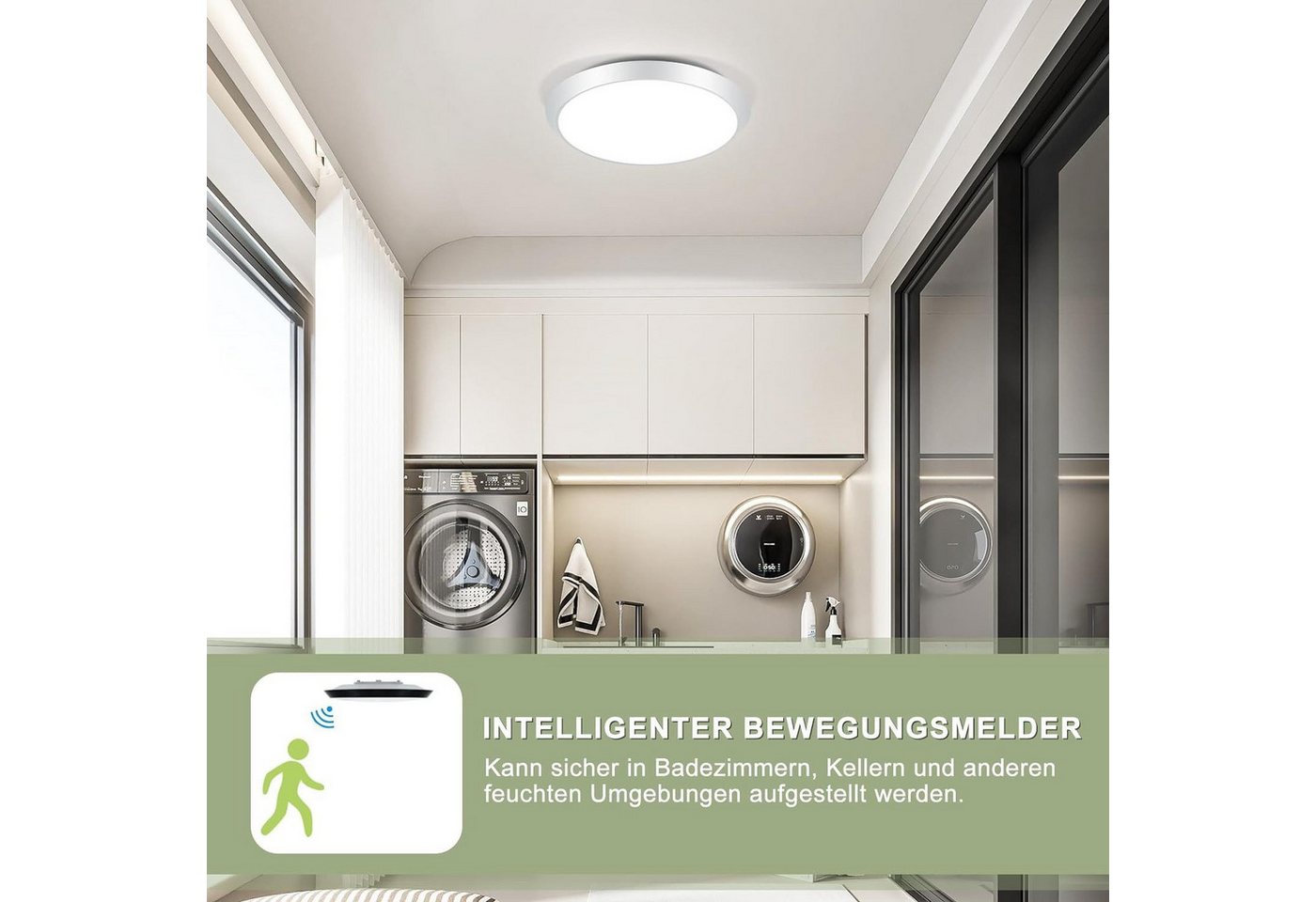 Nettlife LED Deckenleuchte LED Deckenleuchte Sensorlampe Weiß 4000K, IP44, LED fest integriert, Neutralweiß, Flur Keller Balkon Werkstatt – Bild 2 von 5