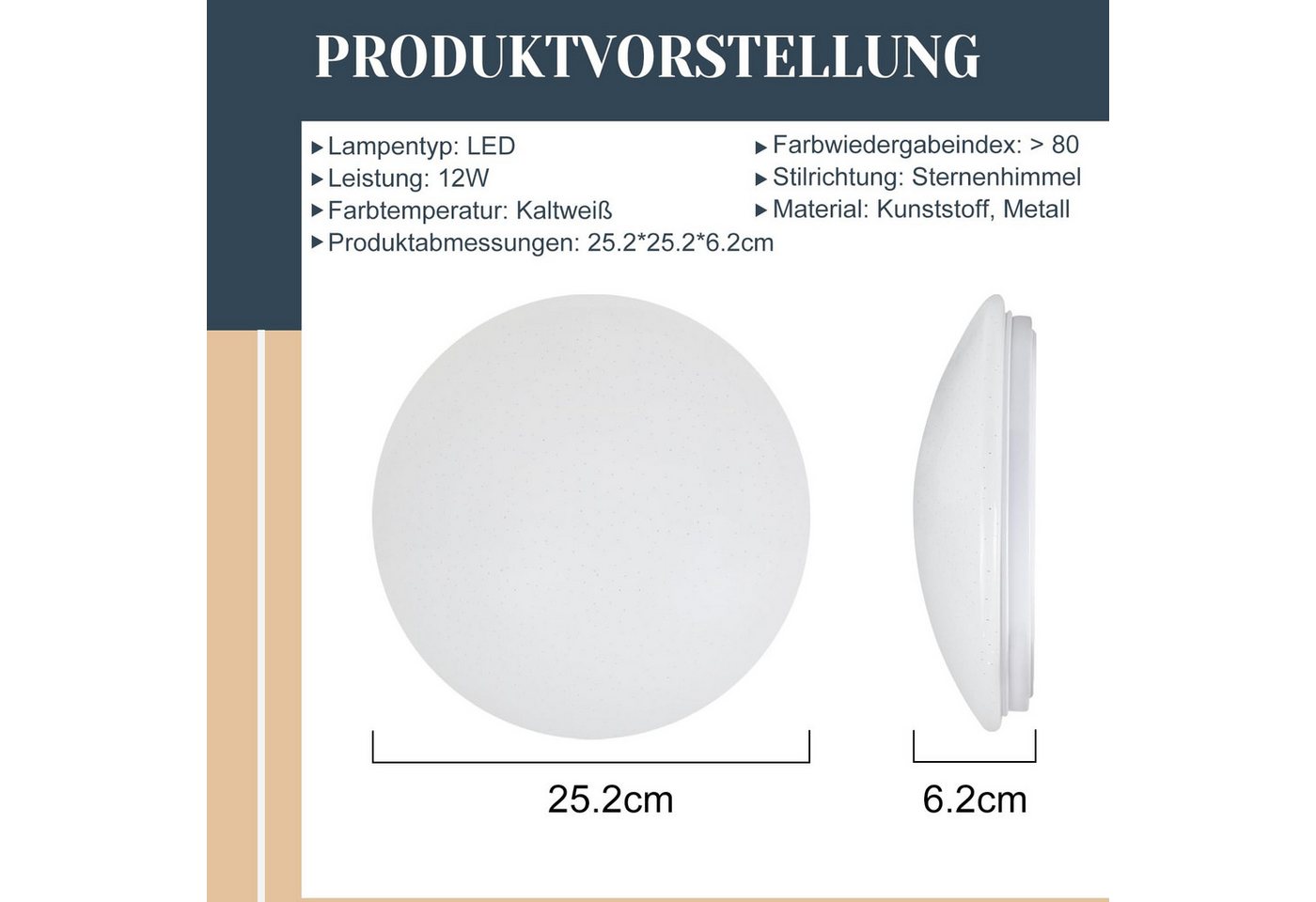 Nettlife LED Deckenleuchte LED Deckenleuchte Sternenhimmel Rund 25cm 12W, Sternenhimmel, LED fest integriert, Küche Deckenbeleuchtung Flurlampe für Kinderzimmer – Bild 4 von 5