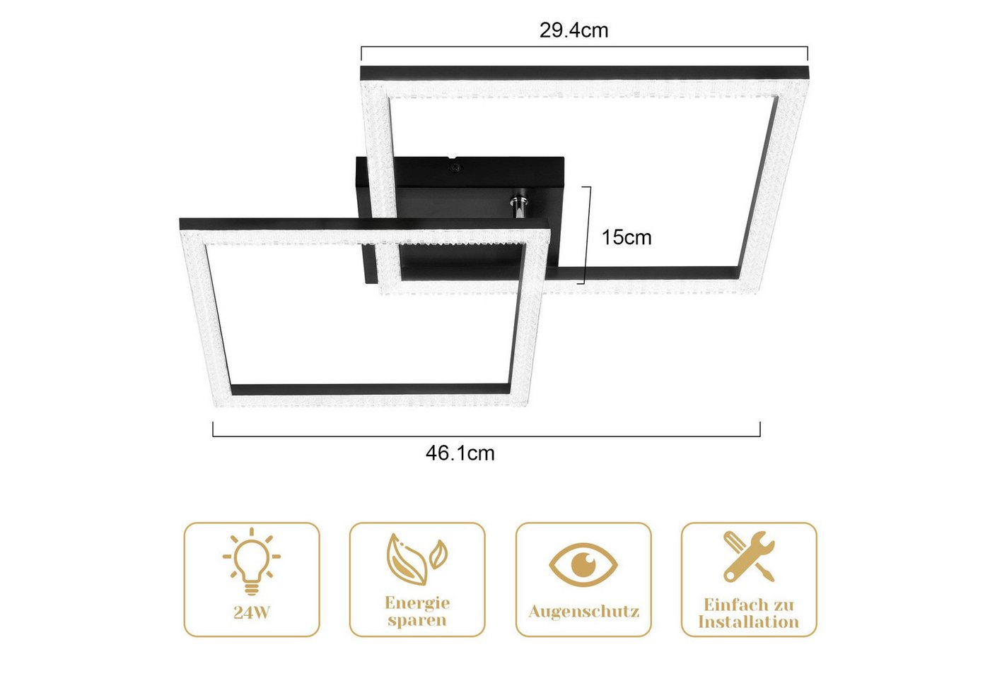 Nettlife LED Deckenleuchte Modern Deckenlampe Wohnzimmerlampe 24W 3000K/4000K, Drehbares, Augenschutz, LED fest integriert, Warmweiß, Schlafzimmer Flur Küche – Bild 3 von 5