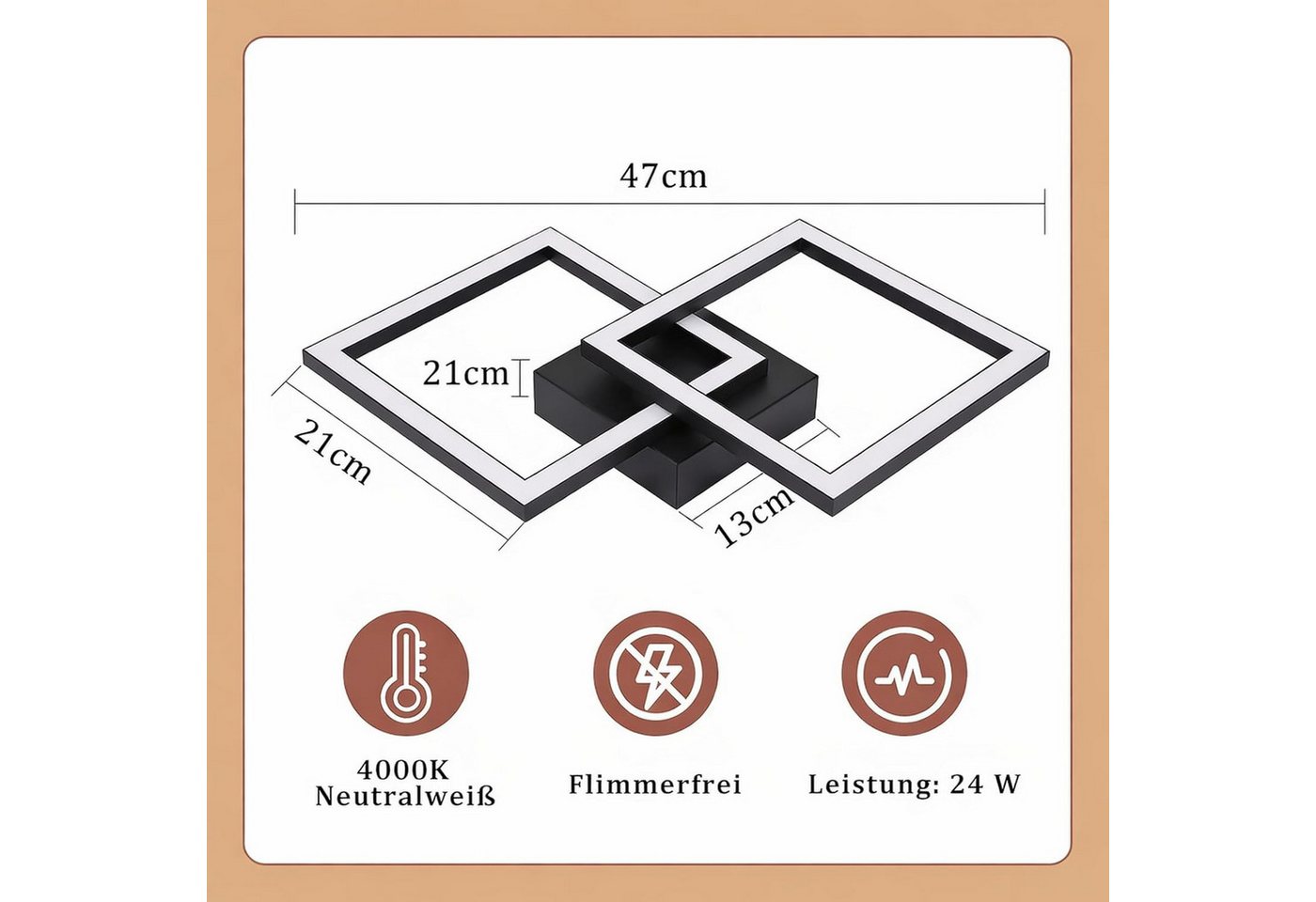 Nettlife LED Deckenleuchte Modern Deckenlampe Wohnzimmerlampe 24W 3000K/4000K, Drehbares, Augenschutz, LED fest integriert, Warmweiß, für Wohnzimmer Küche Flur  – Bild 4 von 5