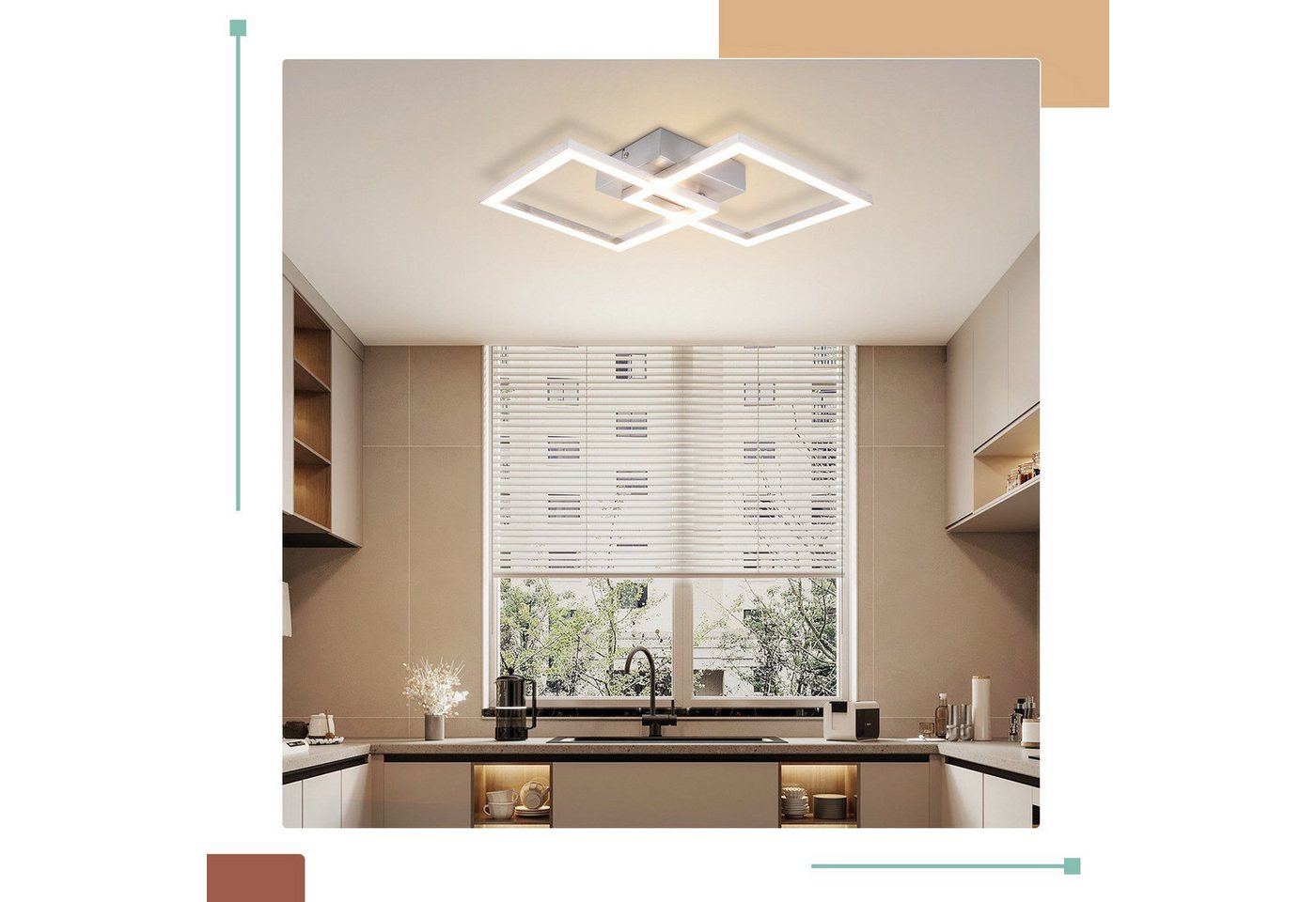 Nettlife LED Deckenleuchte Modern Schwarz/Weiß Eckig Schlafzimmer 24W Metall 3000K/4000K, LED fest integriert, Neutralweiß, Deckenbeleuchtung für Wohnzimmer Flu – Bild 2 von 5