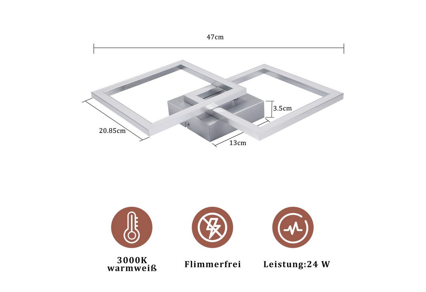 Nettlife LED Deckenleuchte Modern Schwarz/Weiß Eckig Schlafzimmer 24W Metall 3000K/4000K, LED fest integriert, Neutralweiß, Deckenbeleuchtung für Wohnzimmer Flu – Bild 4 von 5
